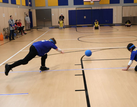 Students from SDSBVI and ND Vision Services/School for the Blind (NDVS/SB) participating in the 2026 Winter Goalball Tournament hosted at SDSBVI.